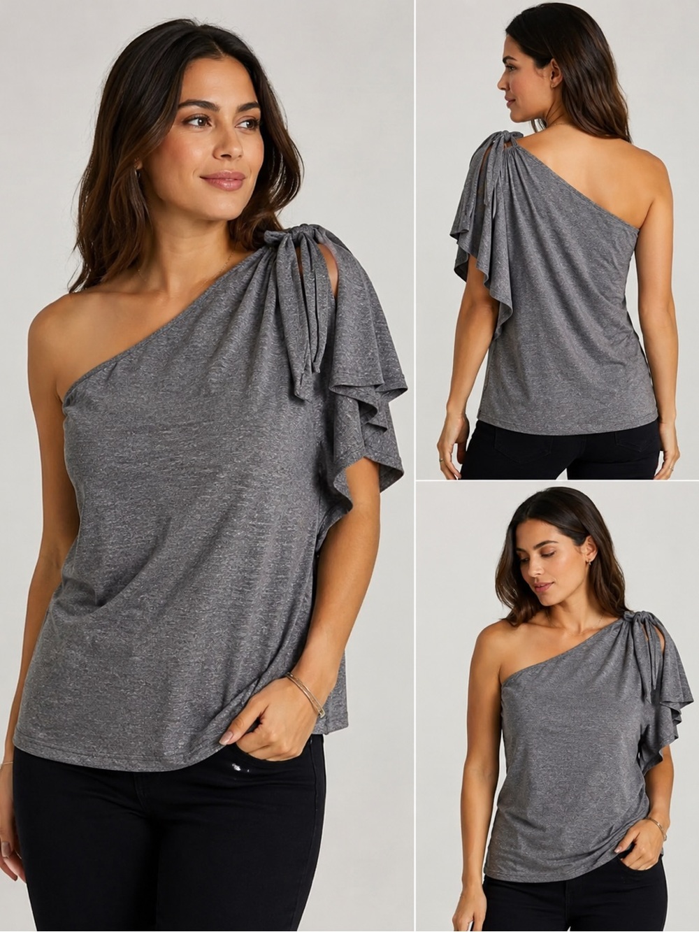 a.n.a Gray One Shoulder Grey Top Asymmetrical Draped Blouse